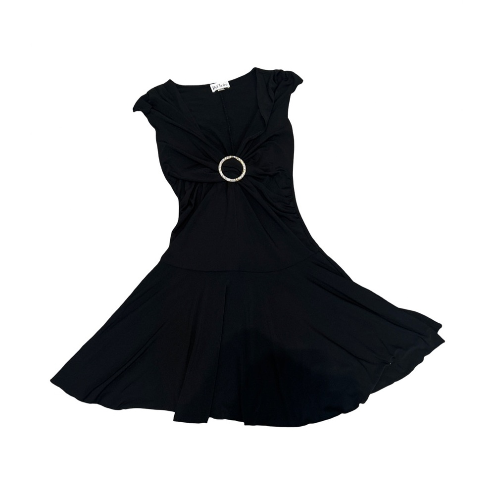 By Choice Vintage Size Large Black Cocktail Rhinestone O Ring Midi Dress - Picture 12 of 14